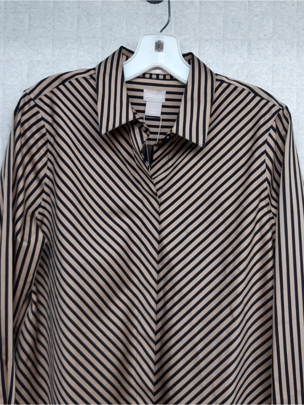 Chico's No Iron Tan and Black Striped Blouse - Picture 5 of 6